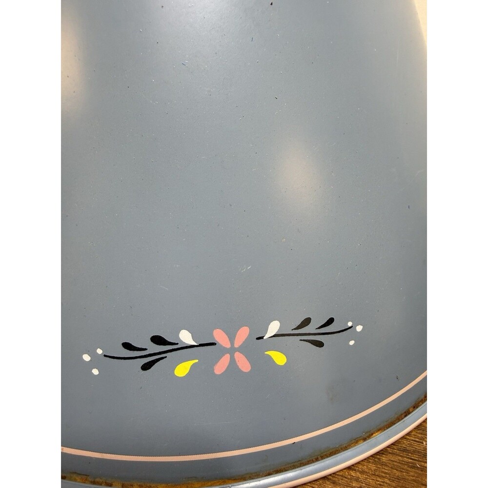 Vintage Tole Toleware Metal Blue Gray Lamp Shade 12"w Painted Flowers Floral - Picture 3 of 9